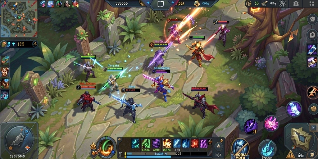 Tangkapan layar menampilkan pertempuran epic dalam game MOBA.