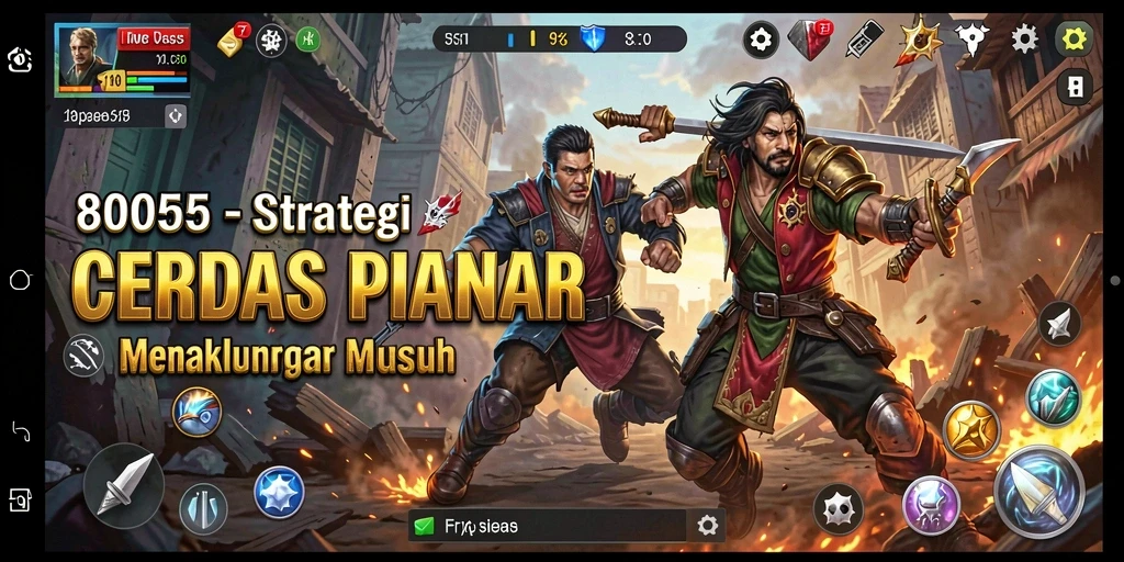 Screenshot utama menunjukkan pertempuran seru di dalam game Strategy.