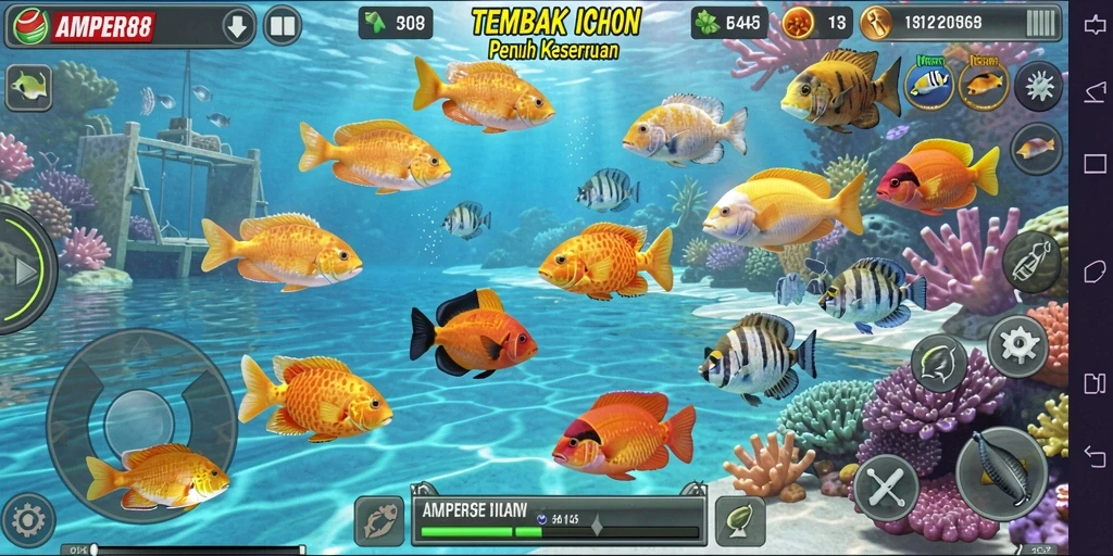 Tampilan gameplay seru dalam AMPER88 saat menembak ikan.