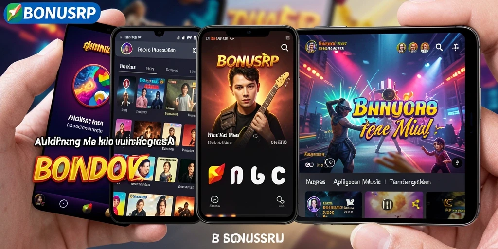 Tampilan gameplay BONUSRP dengan fitur musik interaktif dan karaoke.