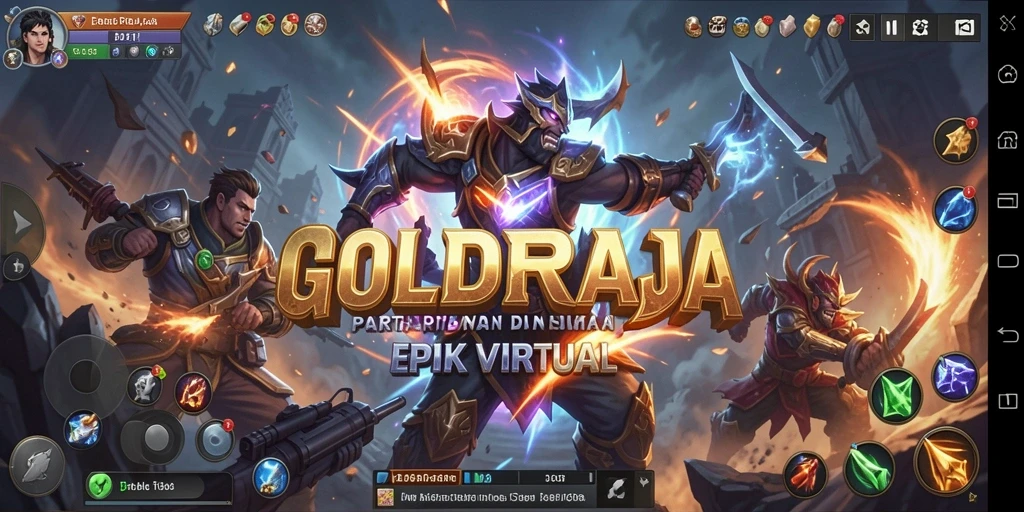 Tangkapan layar gameplay <strong>GOLDRAJA</strong> menampilkan pertarungan dinamis dan grafis menarik.