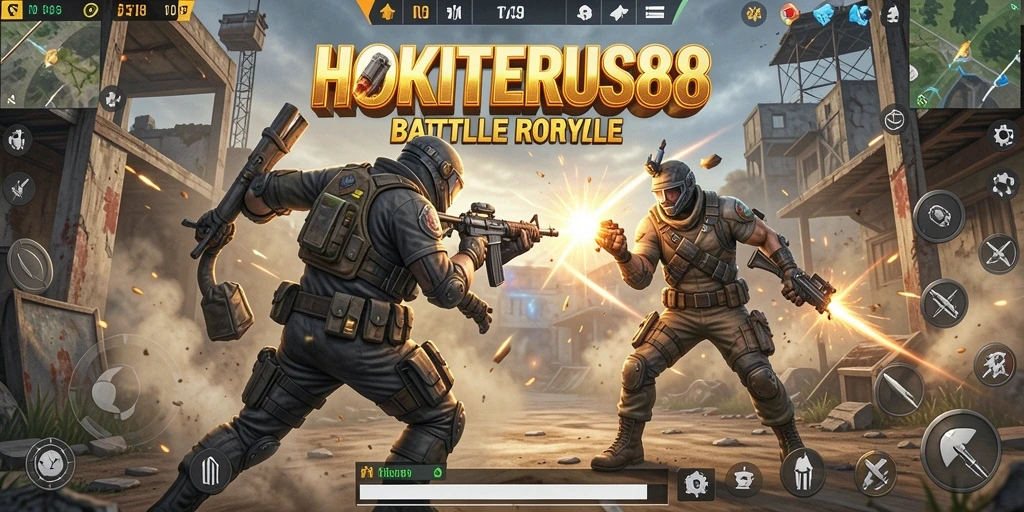Screenshot HOKITERUS88 menampilkan gameplay seru dalam pertarungan Battle Royale.