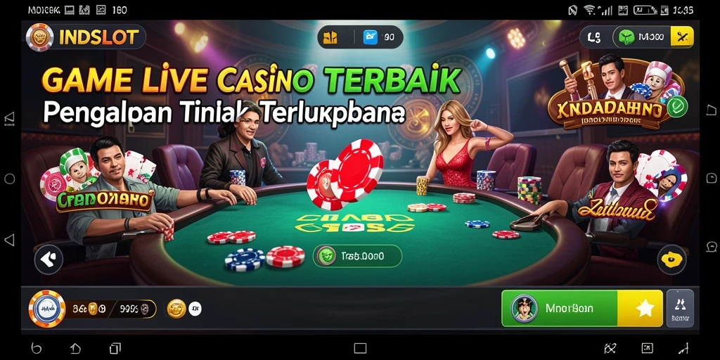 Screenshot gameplay INDSLOT menampilkan dealer langsung dan suasana kasino yang mendebarkan.