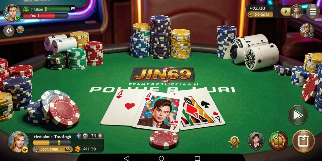 Screenshot gameplay JIN69 menampilkan aksi Poker yang mendebarkan.