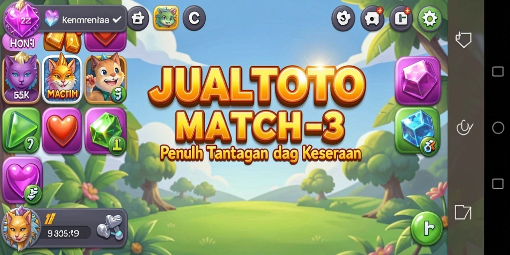 Tampilan gameplay JUALTOTO dengan grafis Match-3 yang menarik.