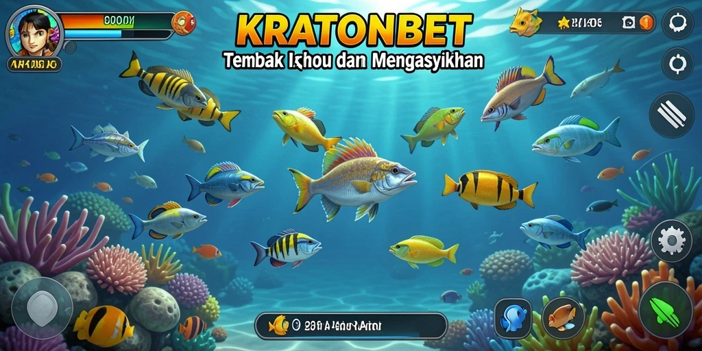 Tampilan gameplay seru dalam KRATONBET saat menembak ikan.