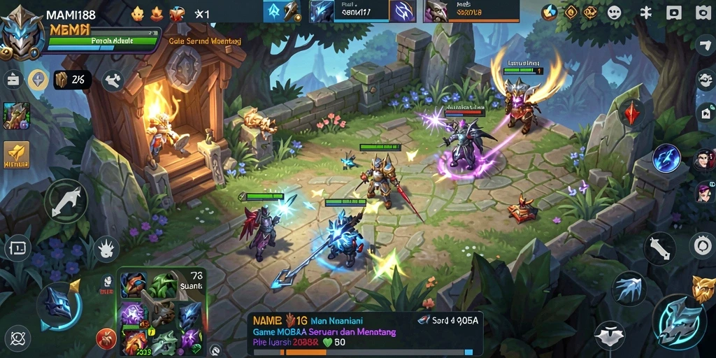 Tangkapan layar gameplay seru dari MAMI188 dalam mode MOBA.