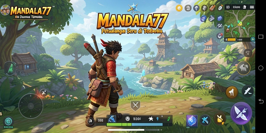 Tangkapan layar gameplay MANDALA77 dengan petualangan di dunia terbuka.