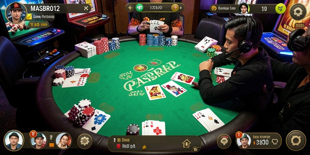 Screenshot utama MASBRO12 menampilkan aksi seru dalam permainan Poker.