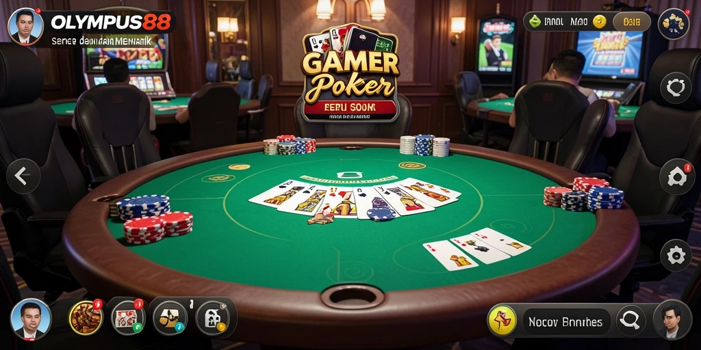 Tampilan utamanya menunjukkan suasana poker yang mendebarkan.