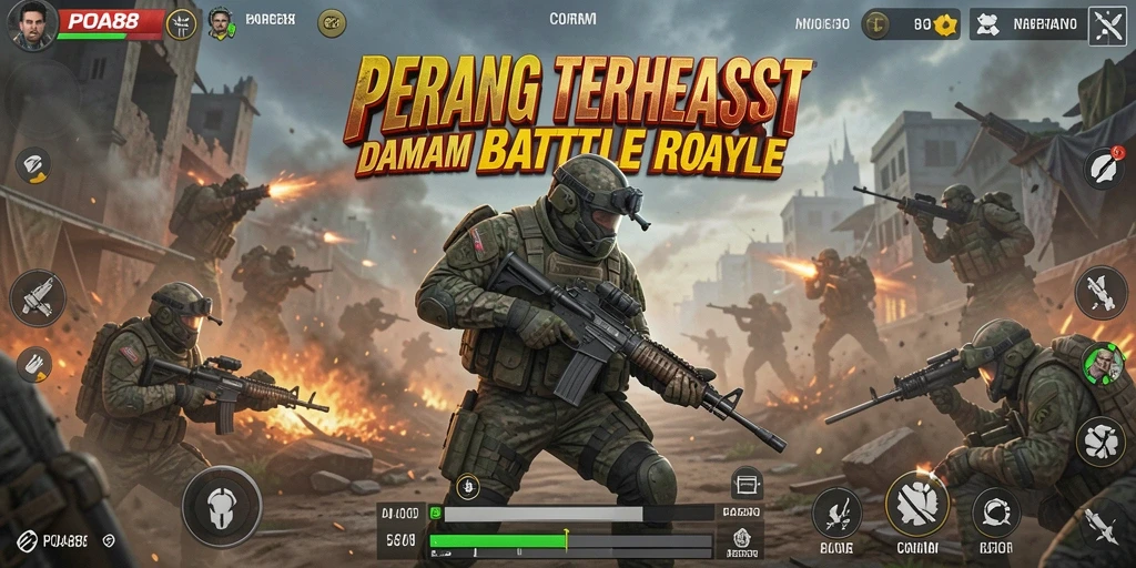 Screenshot gameplay POA88 menampilkan aksi pertempuran Battle Royale yang seru.