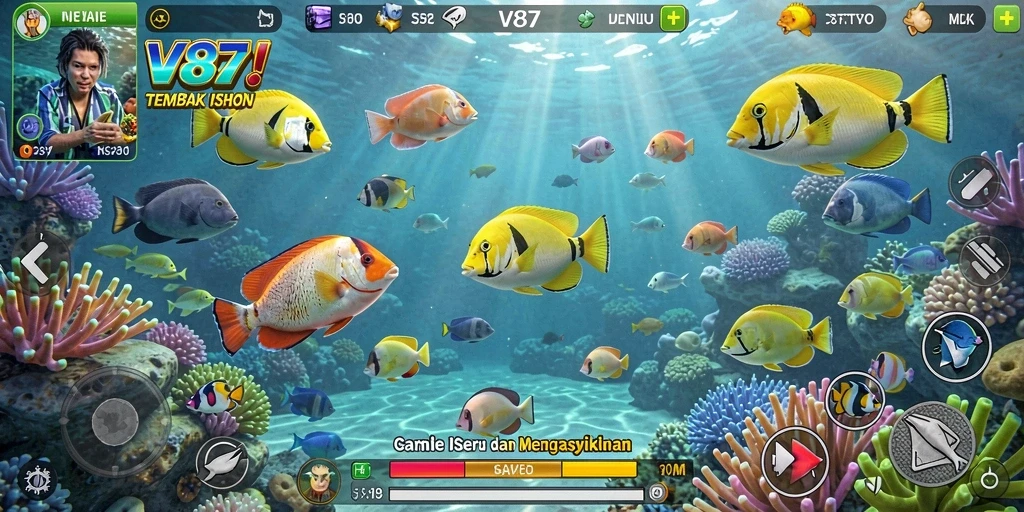 Gameplay V87 yang seru saat menembak ikan.