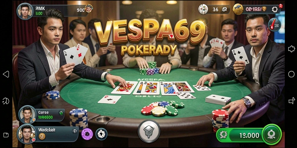 Screenshot gameplay VESPA69 menampilkan aksi poker yang intens.